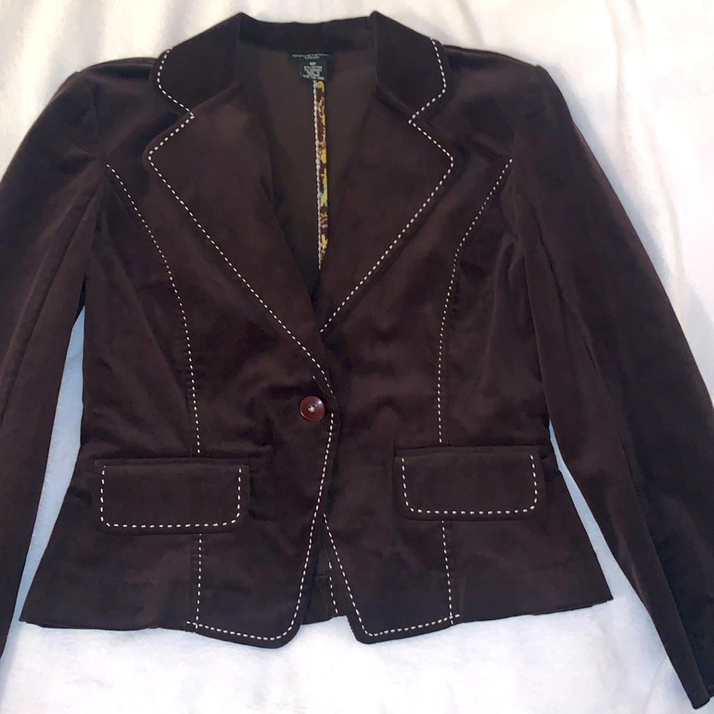 Courtenay Brown Blazer with Contrast Stitching